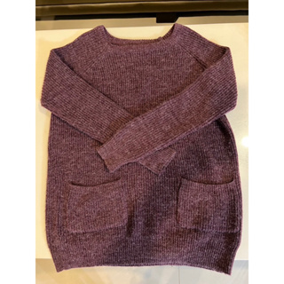(二手）紫色針織雙口袋上衣 圓領毛線上衣 針織長版上衣 紫色混料針織上衣