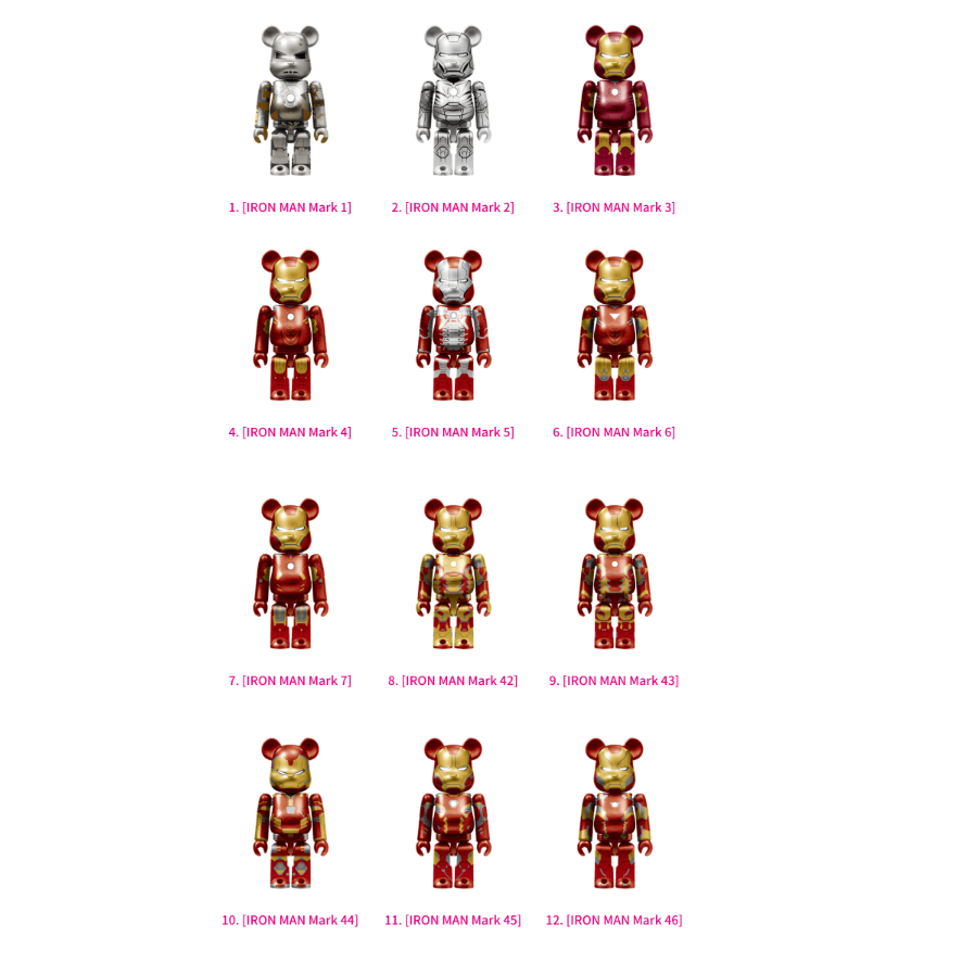 Be@rbrick MARVEL Infinity SAGA IRON MAN 一番賞 鋼鐵人 100% No.1-20