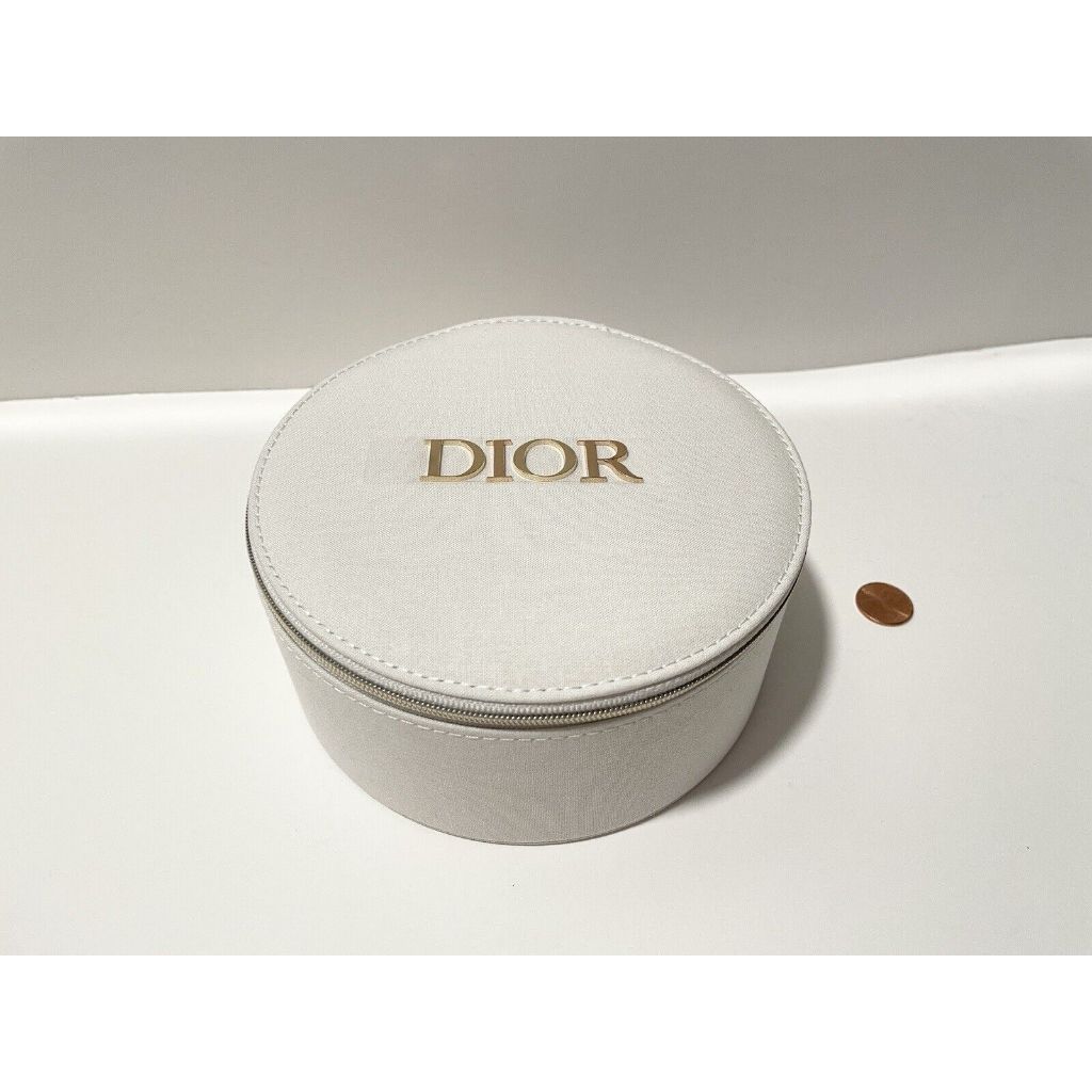 dior 白色圓餅化妝包 圓形化妝盒 收納盒