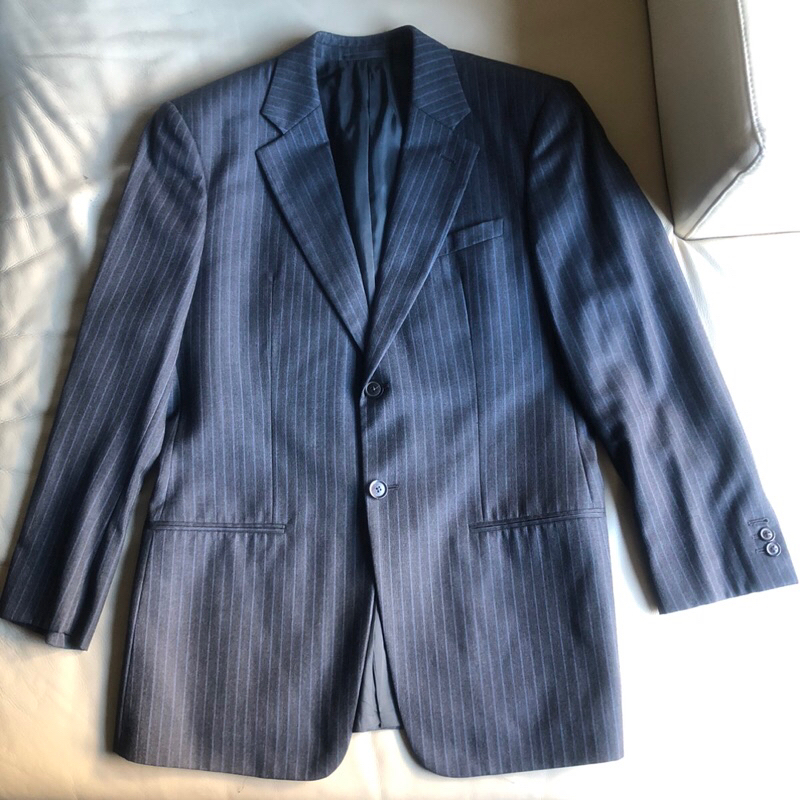 保證正品 Armani COLLEZIONI 藍色條紋 西裝外套 size 52