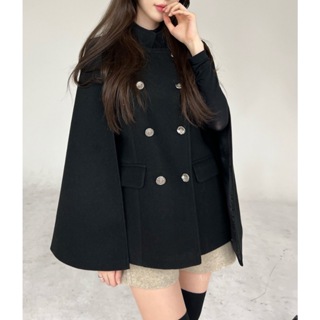 韓系 韓國小姐姐 復古時尚質感雙排釦披肩斗篷羊毛外套 披肩 斗篷 毛呢外套 毛料外套 羊毛外套 100% 羊毛