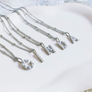 珍珠字母鈦鋼項鍊 客製化A~Z鎖骨項鍊 情侶對鍊 情人節禮物 自由排列 生日禮物 女