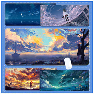 90*40cm唯美治癒風景 動漫滑鼠墊 精密鎖邊 油畫 天空 繁星滑鼠墊 鍵盤墊 橡膠防滑辦公桌墊 超大號 滑鼠墊加大
