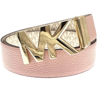 【Michael Kors】MK粉X香草白PVC滿版LOGO雙面用腰帶