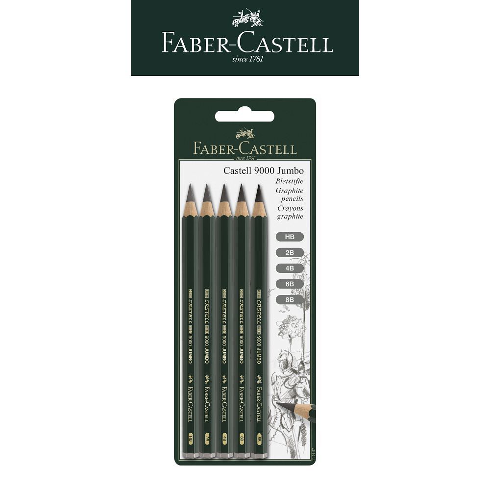 【Faber-Castell】JUMBO頂級9000素描鉛筆5支入/卡裝 台灣輝柏