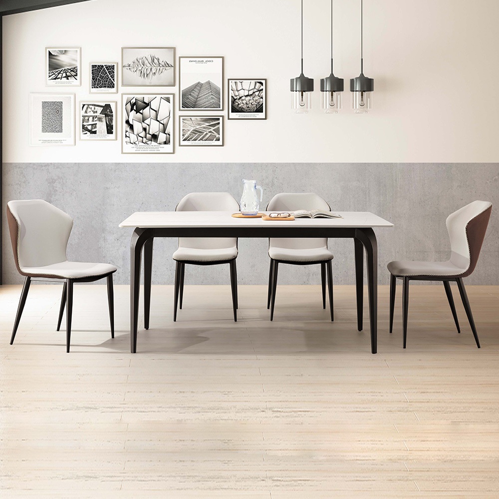 Boden-安德洛5.3尺工業風岩板餐桌椅組(一桌四椅-米灰色)