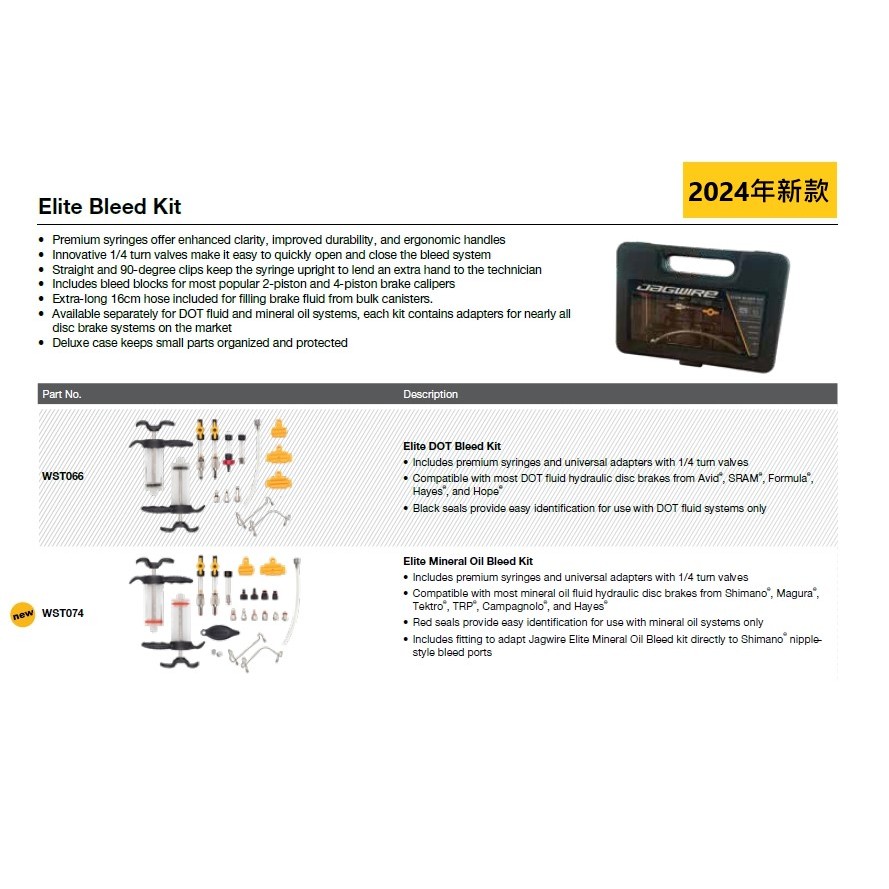 JAGWIRE WST074 Elite Mineral Oil Bleed Kit 碟煞換油工具組礦物油Shimano