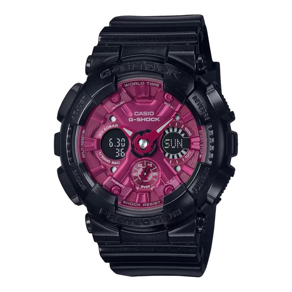 【G-SHOCK】個性黑紅三眼電子錶GMA-S120RB-1A 45.9mm 現代鐘錶