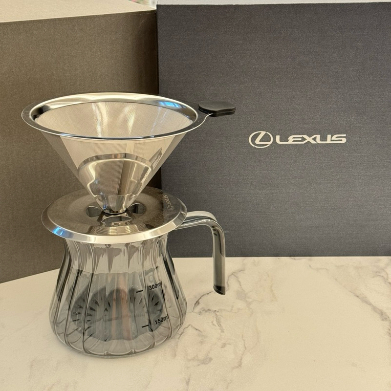 LEXUS x tittot 琉園 聯名款 手沖咖啡壺組 304不鏽鋼雙層濾網 玻璃壺400ml