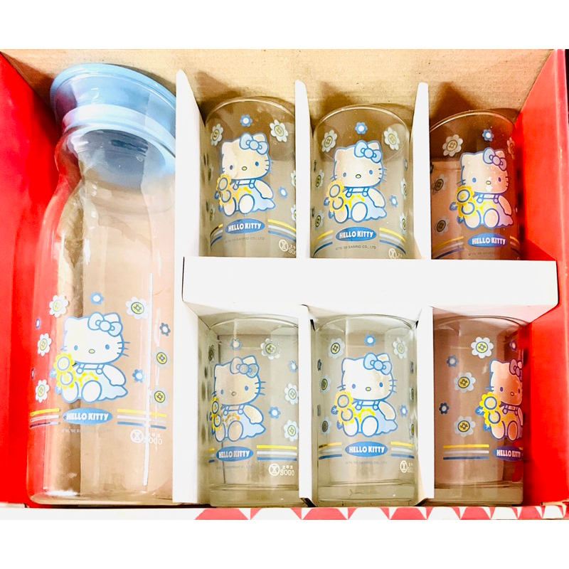 全新 Hello Kitty玻璃水壺+6水杯 玻璃杯 茶杯