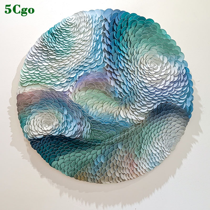 5Cgo.【宅神】抽象手工皮革拼貼畫簡約客廳裝飾畫圓形掛畫3D立體壁畫臥室玄關掛畫墻壁裝飾t689592828433