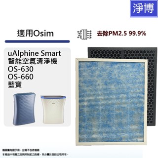 適用於Osim OS-630 OS-660 藍寶uAlphine智慧空氣清淨機HEPA+活性碳濾網濾芯組