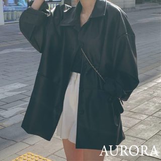 〘AURORA〙個性女孩愛衣韓國帥氣翻領單排扣皮衣外套女秋季新款寬鬆百搭仿皮夾克上衣