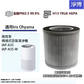 適用日本Iris Ohyama IAP-A35高效率/情境式空氣清淨機替換用高效2合1活性碳HEPA空氣濾網濾芯