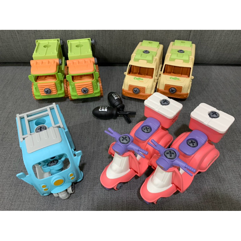 【TOY CAR】兒童拆裝玩具 玩具車🚗套裝 仿真餐車 漢堡車 咖啡車 三輪車 摩托車【二手】