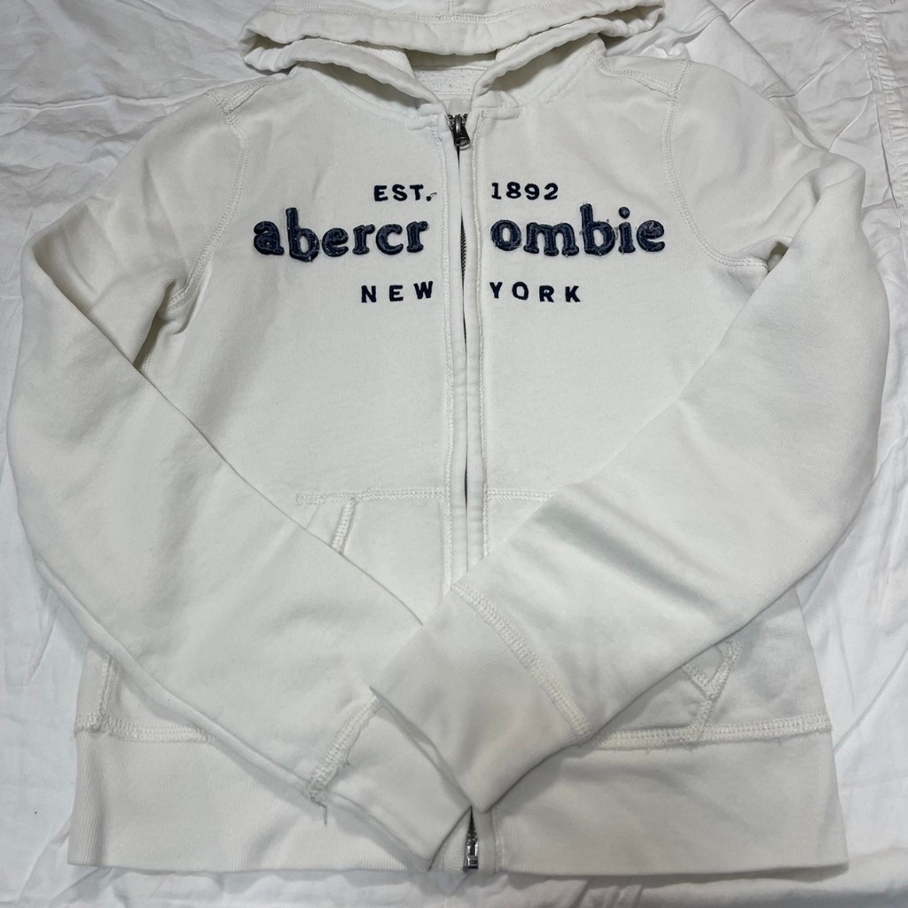 Abercrombie &amp; Fitch A&amp;F 白色外套 連帽外套 鋪棉外套 XS/KID XL 199