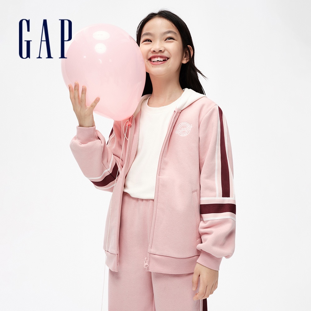 Gap 女童裝 Logo刷毛連帽外套 碳素軟磨系列-粉色(837186)