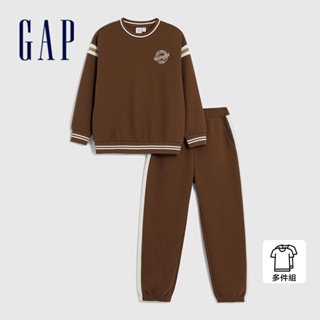 Gap 男童裝 Logo印花圓領長袖長褲家居套裝-摩卡棕(857723)