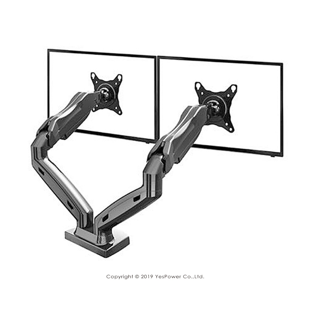 【含稅】LED-09F 雙螢幕桌上液晶電視螢幕架17-27吋 航空鋁材/左右旋轉180°/俯仰往上35°往下50°