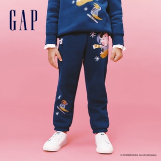 Gap 男幼童裝 Gap x 佩佩豬聯名 Logo印花刷毛束口鬆緊棉褲 碳素軟磨系列-藍色(847197)