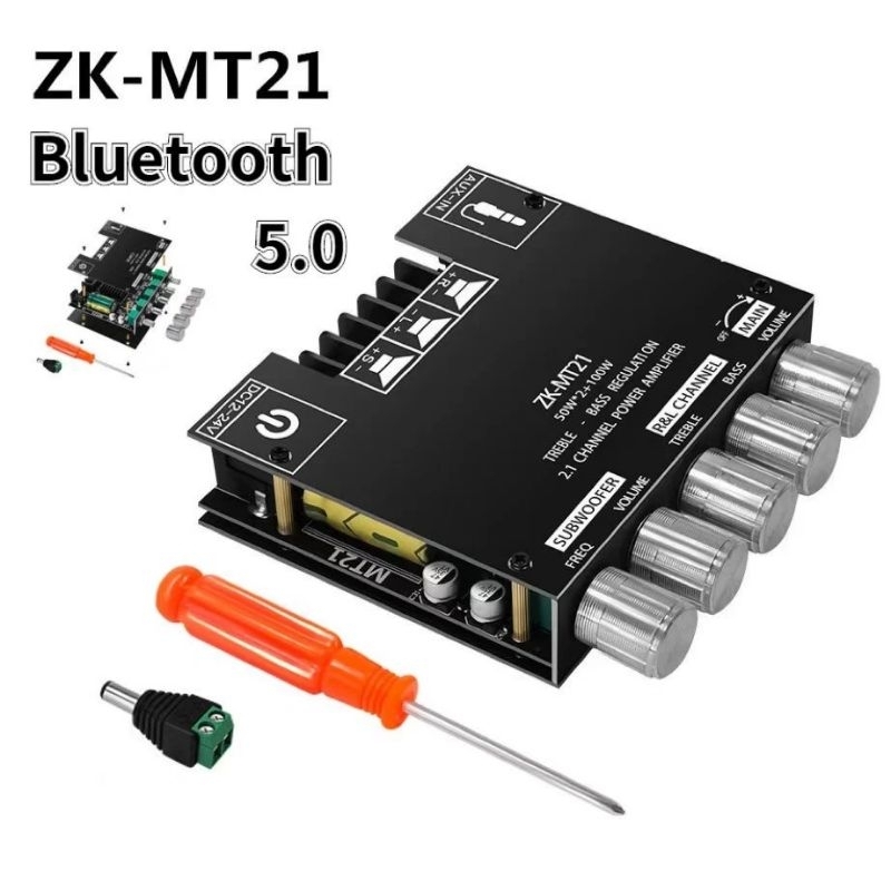 Zk-mt21  2.1 聲道藍牙 5.0 低音炮放大器板（含24V 6A DC電源變壓器）