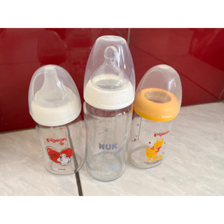 Pigeon貝親迪士尼寬口180ml奶瓶+NUK寬口徑240ml奶瓶3入1組