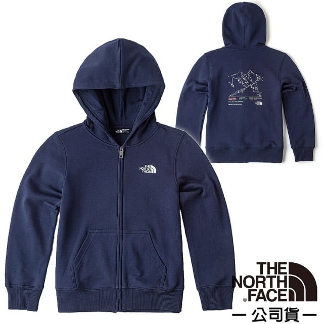 【The North Face】兒童 保暖透氣長袖連帽外套 MOUNTAIN GRAPHIC 休閒夾克_海藍_88H4