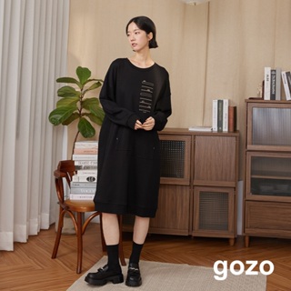 【gozo】g書籤造型口袋針織洋裝(黑色/深咖_F) | 純棉 修身 休閒