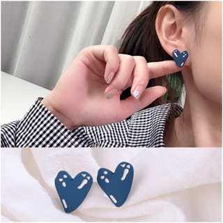 Pinpi_no✨S925銀針藍色塗鴉愛心耳環新潮女氣質韓國個性霧霾藍耳環