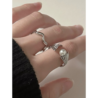 Ralos｜925純銀 貝殼珍珠戒指 簡約波浪戒指 食指戒指