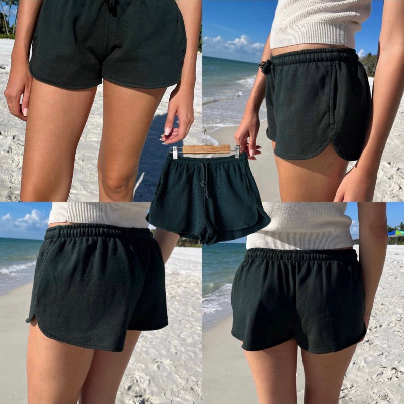 🇺🇸美式高腰鬆餅格華夫格抽繩短褲 彈性短褲 歐美 高腰短褲 棉短褲 可搭配Bikini 居家短褲 超顯腿長 💥推薦