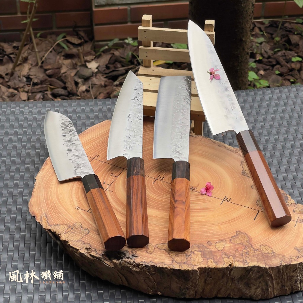 鉬釩鋼鍛打錘紋日式八角柄黑檀廚刀組 主廚刀 小菜刀 切肉刀生魚片刀 三德刀萬用刀 50Cr15Mov鋼材鍛製鋒利耐用