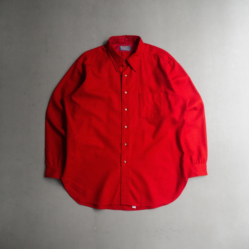 《白木11》 70-80S PENDLETON WOOL LODGE SHIRT 美國製 紅色 素面 羊毛 長袖 襯衫