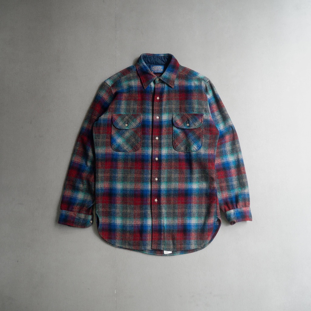 《白木11》 70-80S PENDLETON WOOL FIELD SHIRT 美國製 紅藍 格紋 羊毛 雙口袋 襯衫