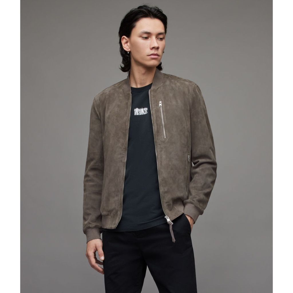 Allsaints KEMBLE 麂皮飛行員夾克 Concrete Grey 山羊真皮外套 暖灰色