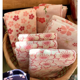 日本帶回 日本和風 櫻花 藍色水玉 綠色小花 純棉 紗布 手帕 方巾