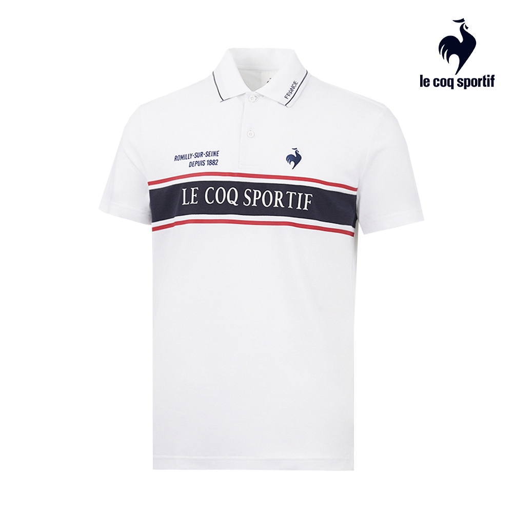 【LE COQ SPORTIF 法國公雞】休閒潮流短袖POLO衫-男款-白色-LWT21241