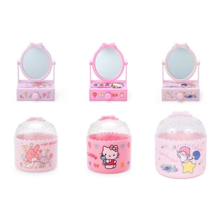 ♥小玫瑰日本精品♥ Hello Kitty 美樂蒂 雙子星 造型置物罐 桌鏡小物收納盒~3