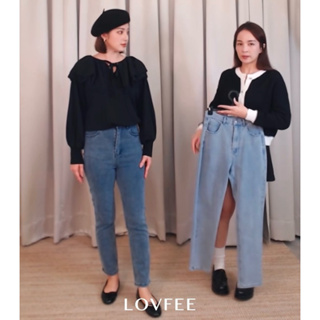 Lovfee X GRACE聯名 修身直筒牛仔褲(深色/L)