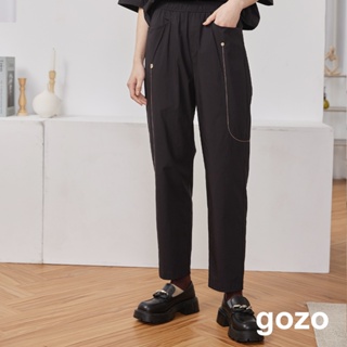 【gozo】➤彩色gozo壓線鬆緊男友褲(深灰/黑色_S/M/L) | 女裝 顯瘦 休閒 長褲 休閒褲 男友褲 窄管褲