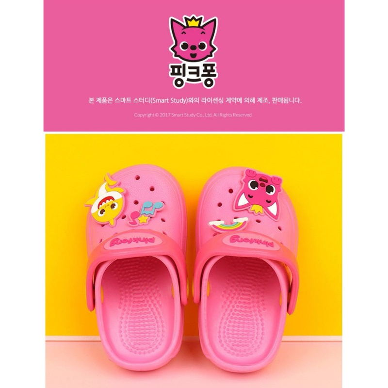 預購商品-Pinkfong 碰碰狐 鯊魚寶寶 兒童 EVA 洞洞鞋 粉色