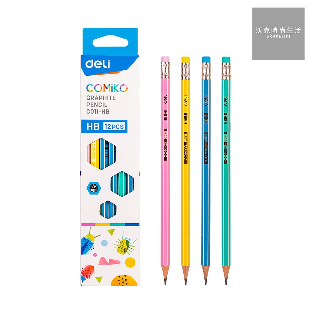 【Deli得力】粉色筆桿皮頭鉛筆-12支(C011HB)
