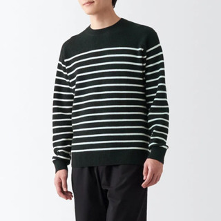 MUJI 無印良品【全新、黑橫紋M】男👨型態安定圓領針織衫