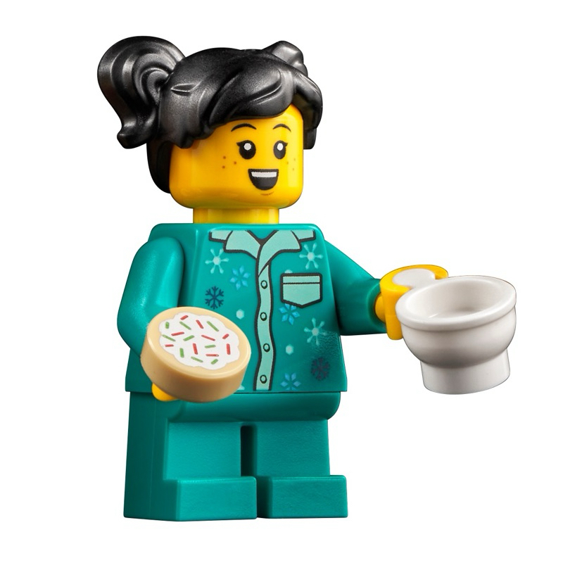 LEGO 樂高 10293 睡衣女孩 單人偶 全新品, 深藍綠色 睡衣 聖誕老人 來訪 餅乾 茶杯 聖誕