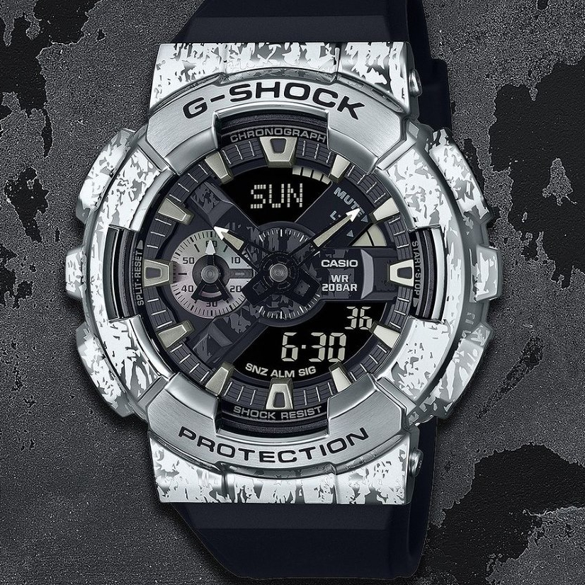 CASIO 卡西歐 G-SHOCK 時尚風 油漬搖滾 雙顯手錶 GM-110GC-1A