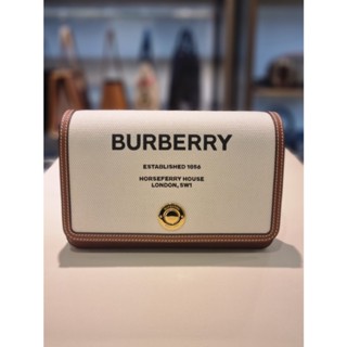 Burberry Horseferry 80552201 印花帆布及皮革翻蓋迷你斜背包 自然色/麥芽棕色