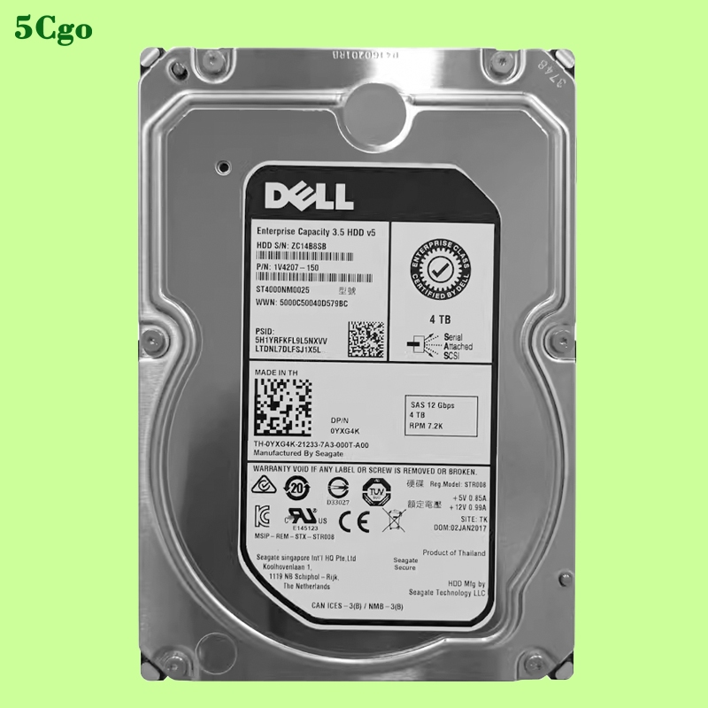 5Cgo.全新Dell/戴爾 0YXG4K ST4000NM0025 4TB 7.2K SAS 12G 3.5吋伺服器