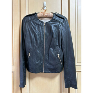 近全新 Massimo Dutti 小羊皮真皮皮衣外套 菱格紋肩釦