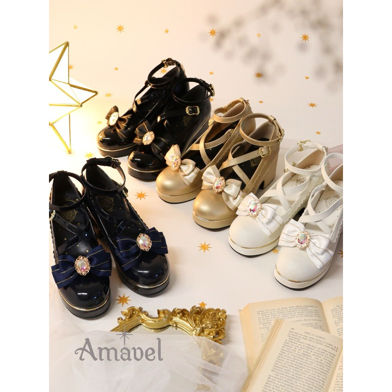 預購 Amavel 星座系列蝴蝶結甜美少女lolita 白色高跟鞋 原單
