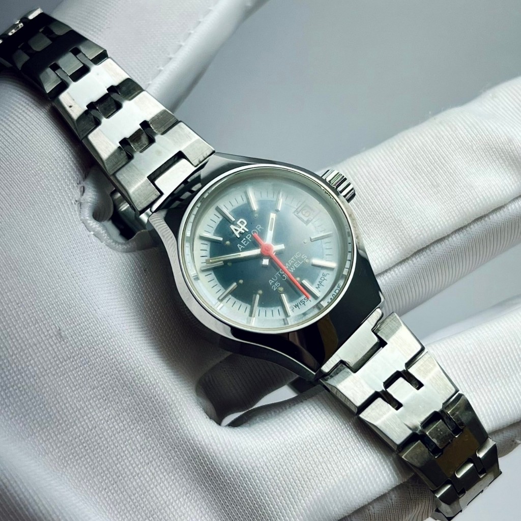 全新 瑕疵 AEPOR 艾伯 瑞士 SWISS 自動錶 早期老錶 古董錶 仕女錶 六角 手錶 銀色 深藍 復古 簡約